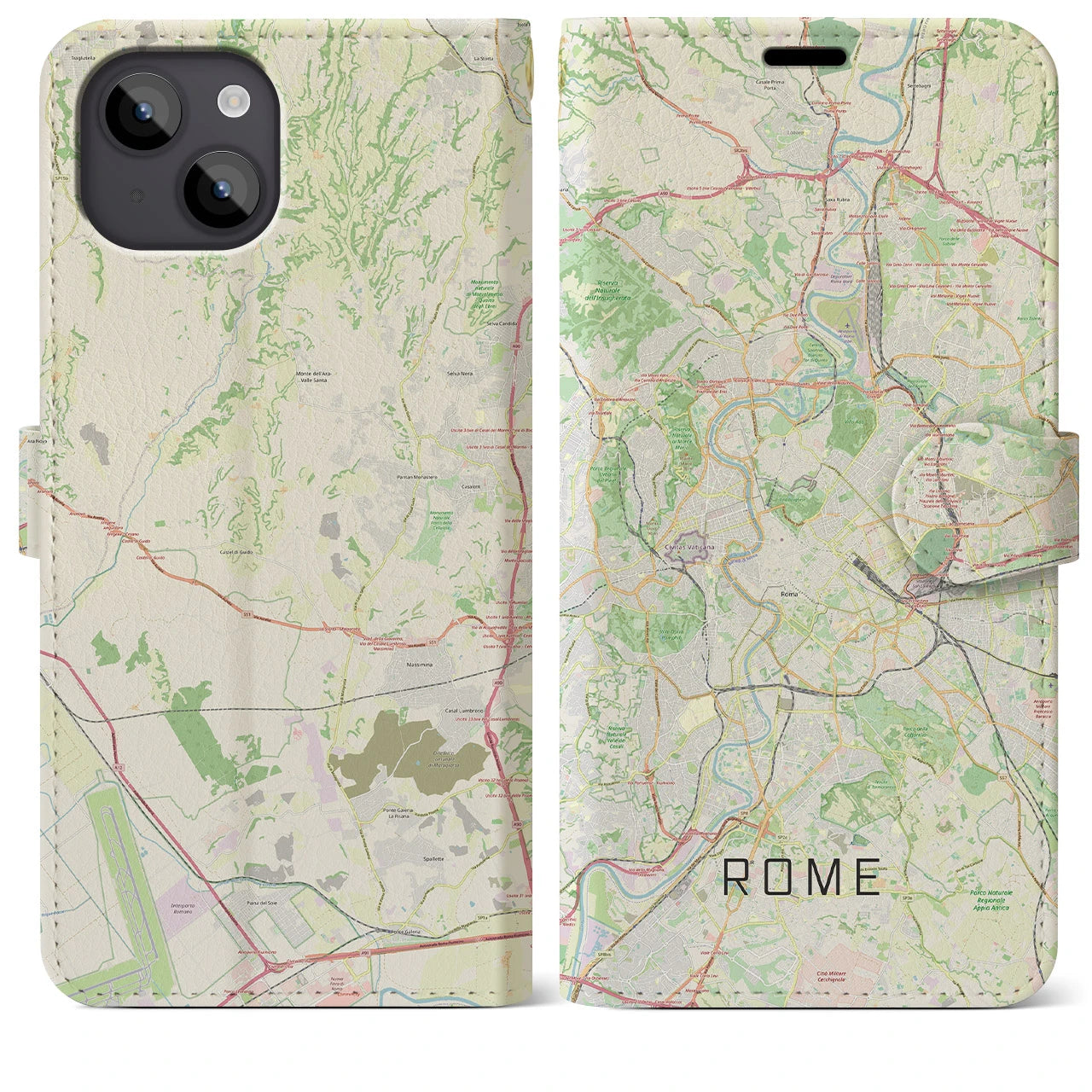 【ローマ(イタリア)】地図柄iPhoneケース(手帳タイプ)ナチュラル・iPhone 14 Plus 用