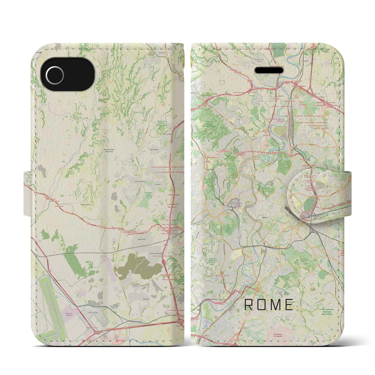 【ローマ(イタリア)】地図柄iPhoneケース(手帳タイプ)ナチュラル・iPhone SE(第3 / 第2世代) / 8 / 7 / 6s / 6 用