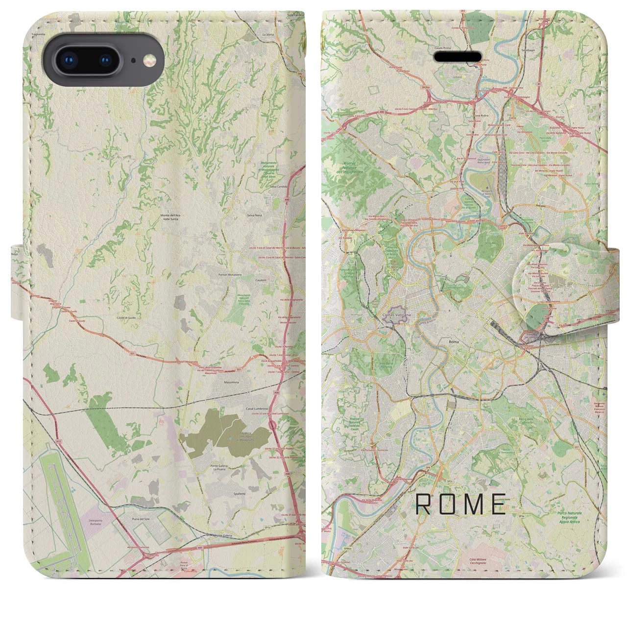 【ローマ(イタリア)】地図柄iPhoneケース(手帳タイプ)ナチュラル・iPhone 8Plus /7Plus / 6sPlus / 6Plus 用