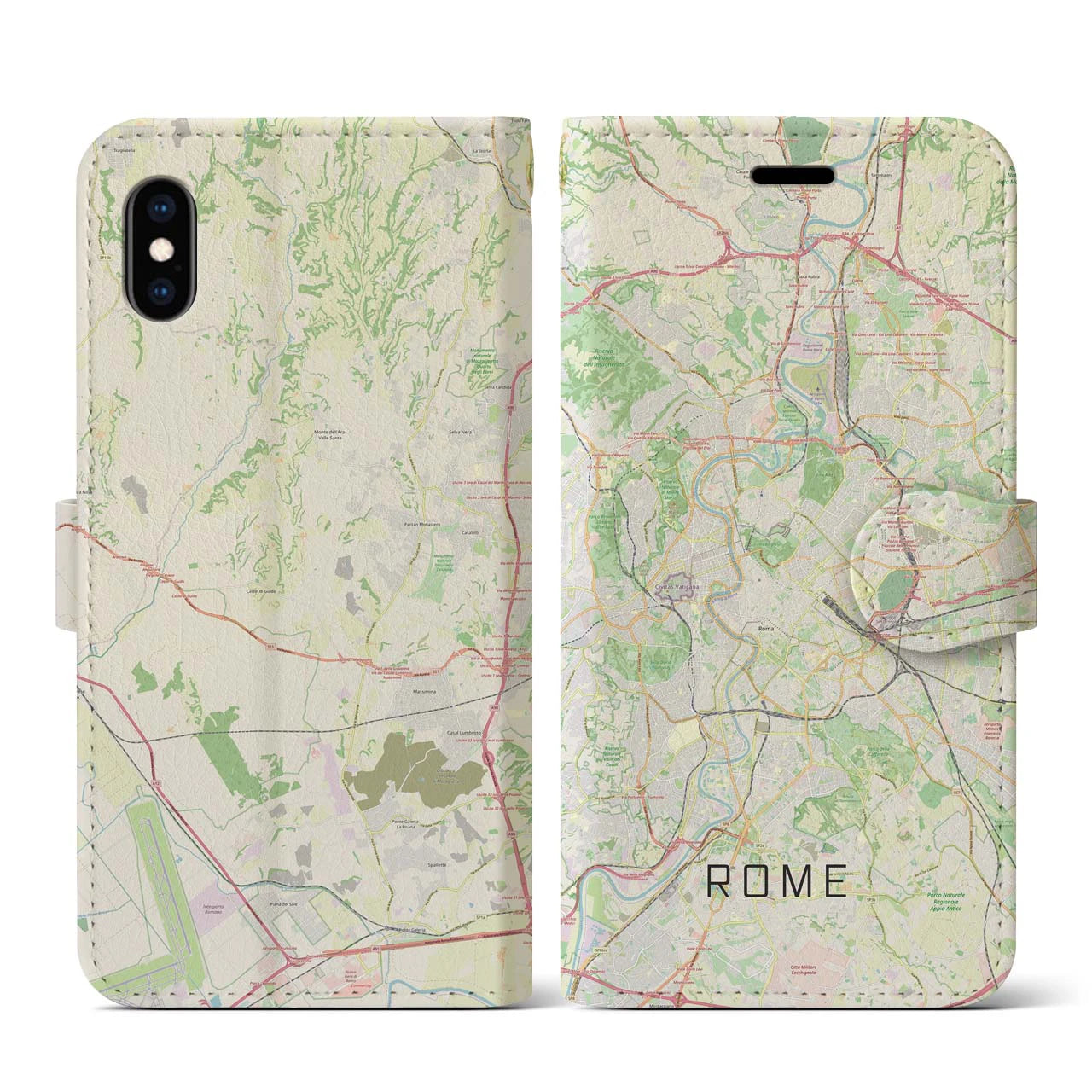 【ローマ(イタリア)】地図柄iPhoneケース(手帳タイプ)ナチュラル・iPhone XS / X 用