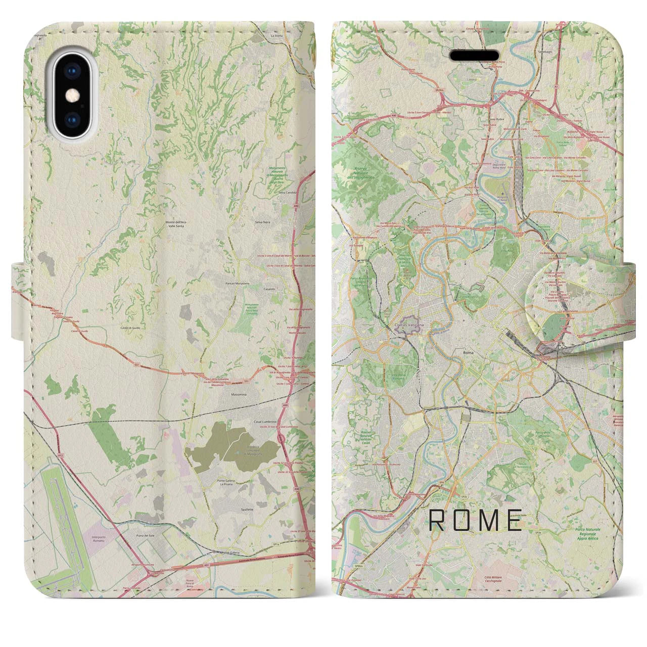 【ローマ(イタリア)】地図柄iPhoneケース(手帳タイプ)ナチュラル・iPhone XS Max 用