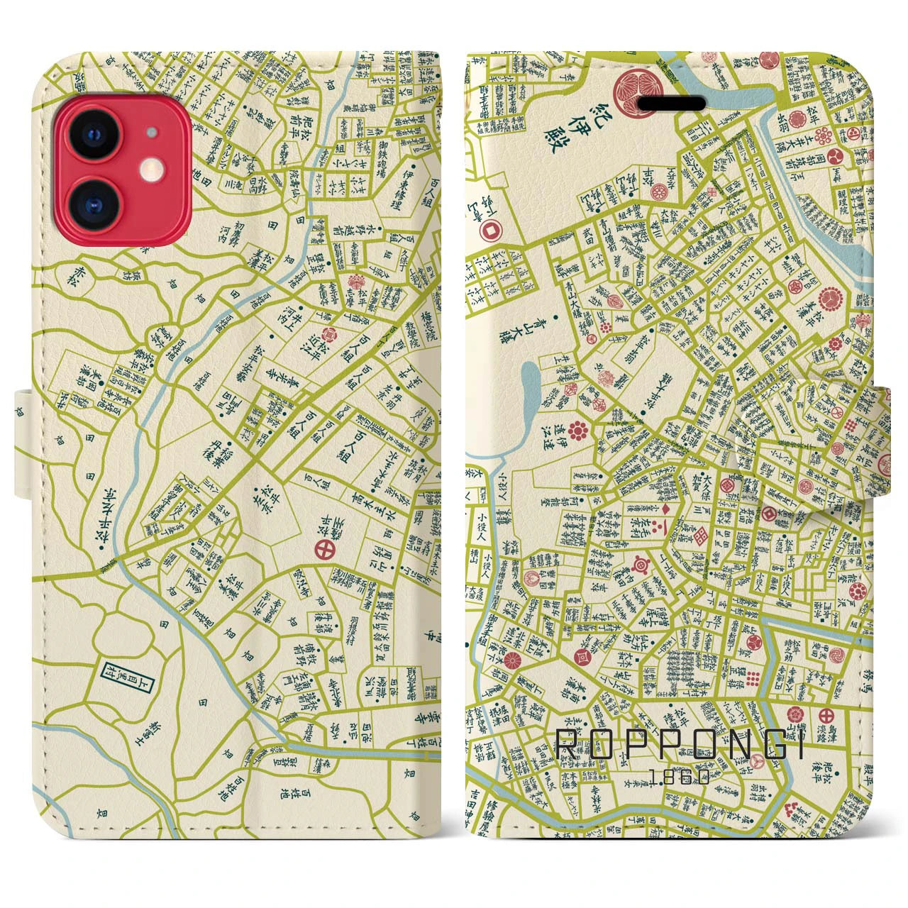 【六本木1860】地図柄iPhoneケース(手帳両面タイプ・ナチュラル)iPhone 11 用