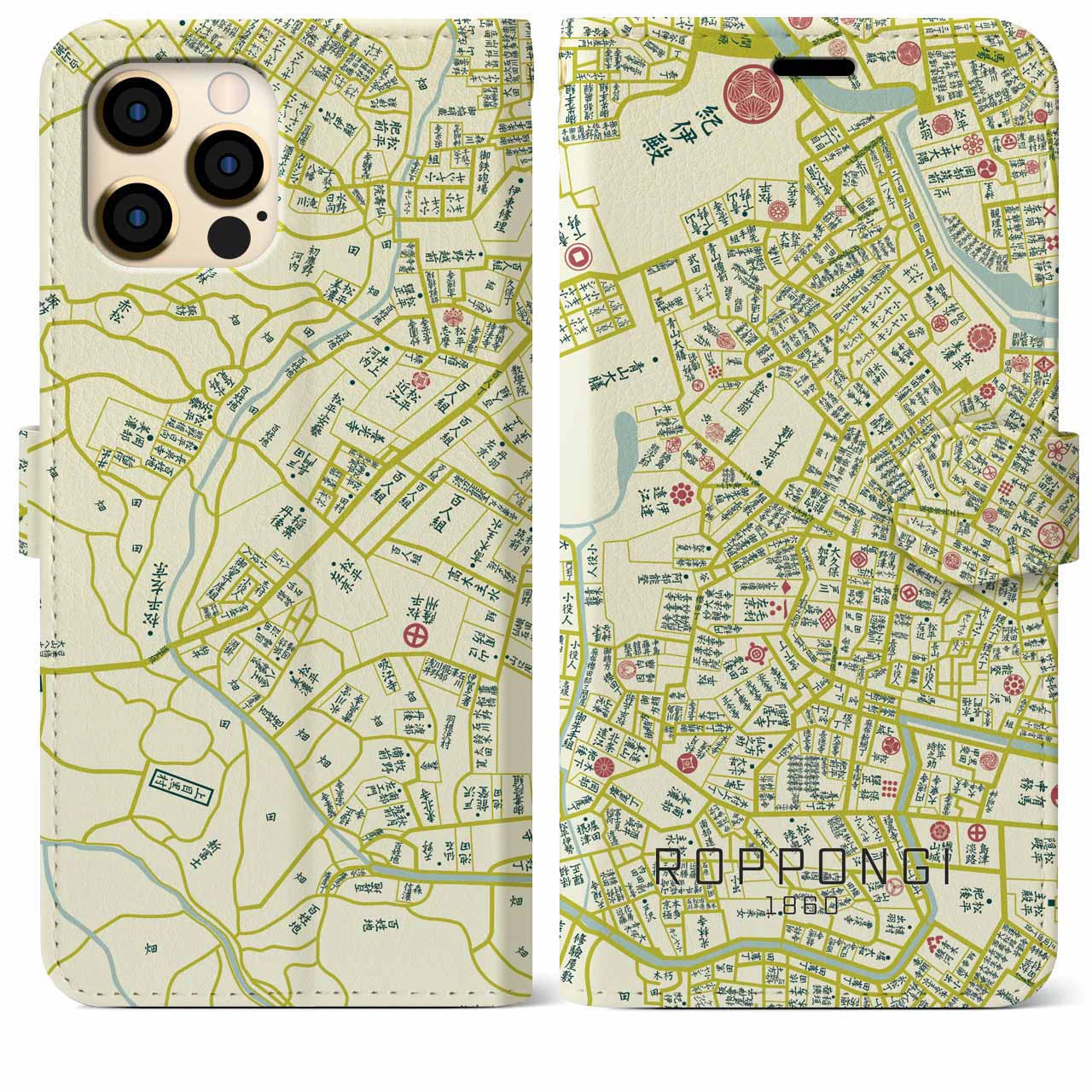 【六本木1860】地図柄iPhoneケース(手帳両面タイプ・ナチュラル)iPhone 12 Pro Max 用