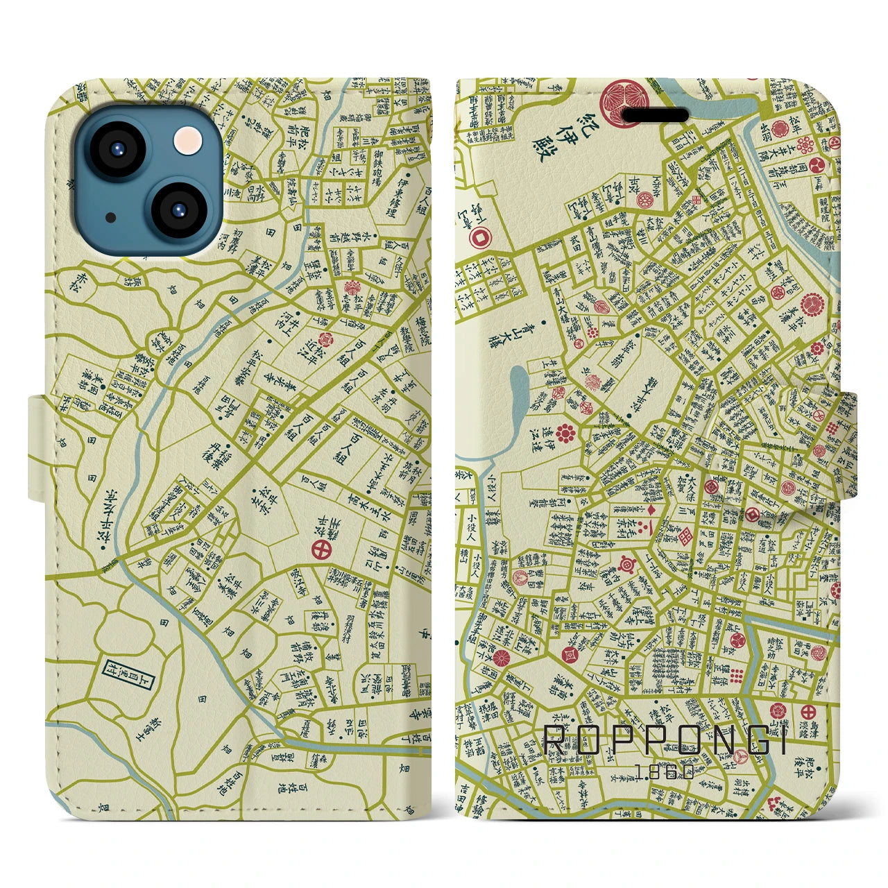 【六本木1860】地図柄iPhoneケース(手帳両面タイプ・ナチュラル)iPhone 13 用