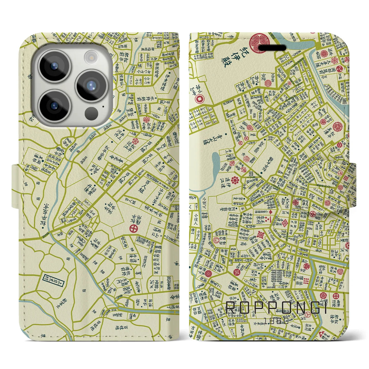 【六本木1860】地図柄iPhoneケース(手帳両面タイプ・ナチュラル)iPhone 15 Pro 用