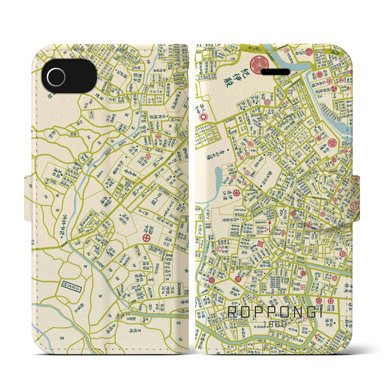 【六本木1860】地図柄iPhoneケース(手帳両面タイプ・ナチュラル)iPhone SE(第3 / 第2世代) / 8 / 7 / 6s / 6 用