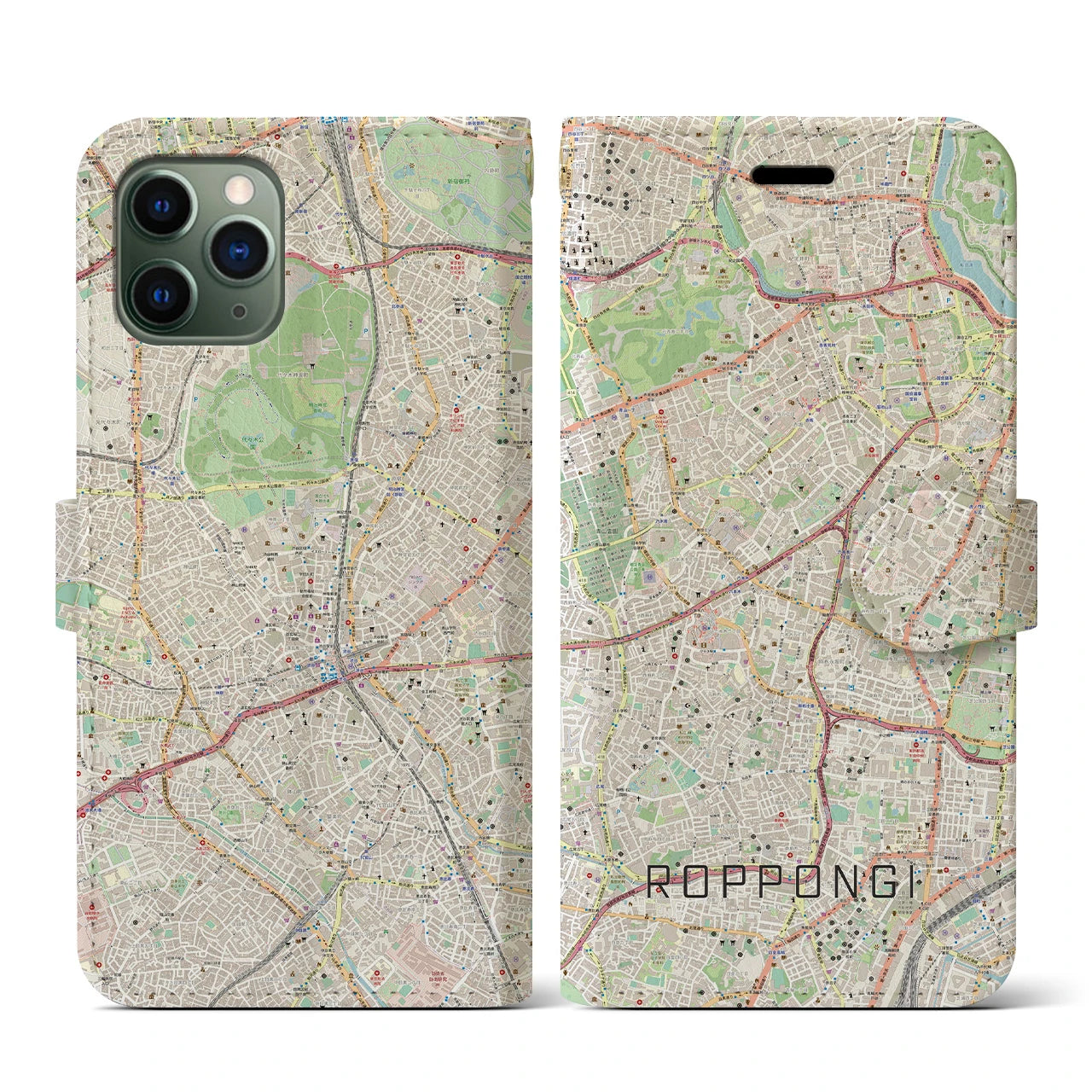 【六本木(東京都)】地図柄iPhoneケース(手帳タイプ)ナチュラル・iPhone 11 Pro 用