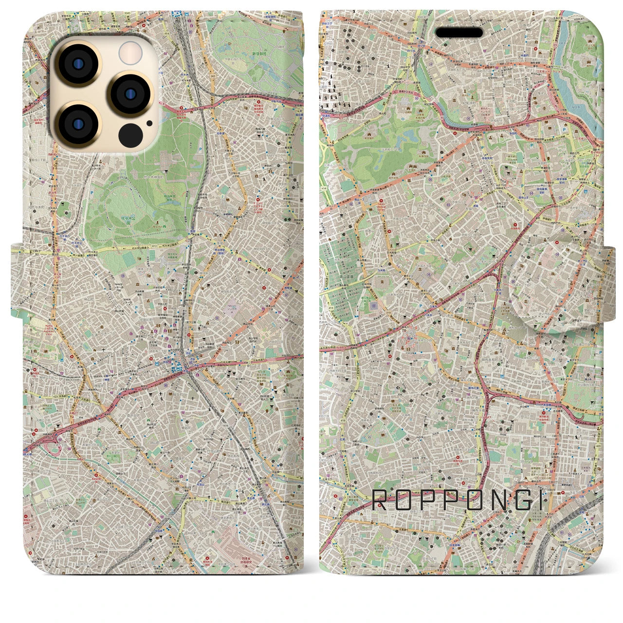 【六本木(東京都)】地図柄iPhoneケース(手帳タイプ)ナチュラル・iPhone 12 Pro Max 用