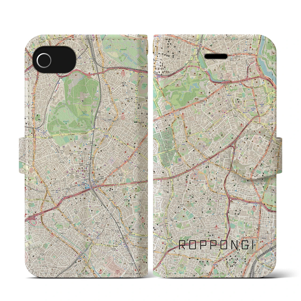 【六本木(東京都)】地図柄iPhoneケース(手帳タイプ)ナチュラル・iPhone SE(第3 / 第2世代) / 8 / 7 / 6s / 6 用