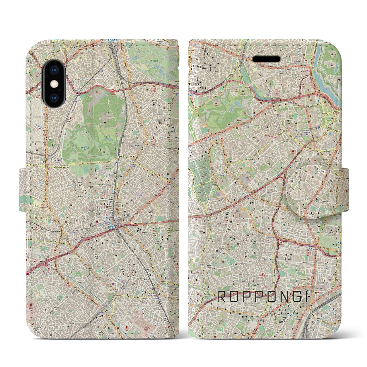 【六本木(東京都)】地図柄iPhoneケース(手帳タイプ)ナチュラル・iPhone XS / X 用