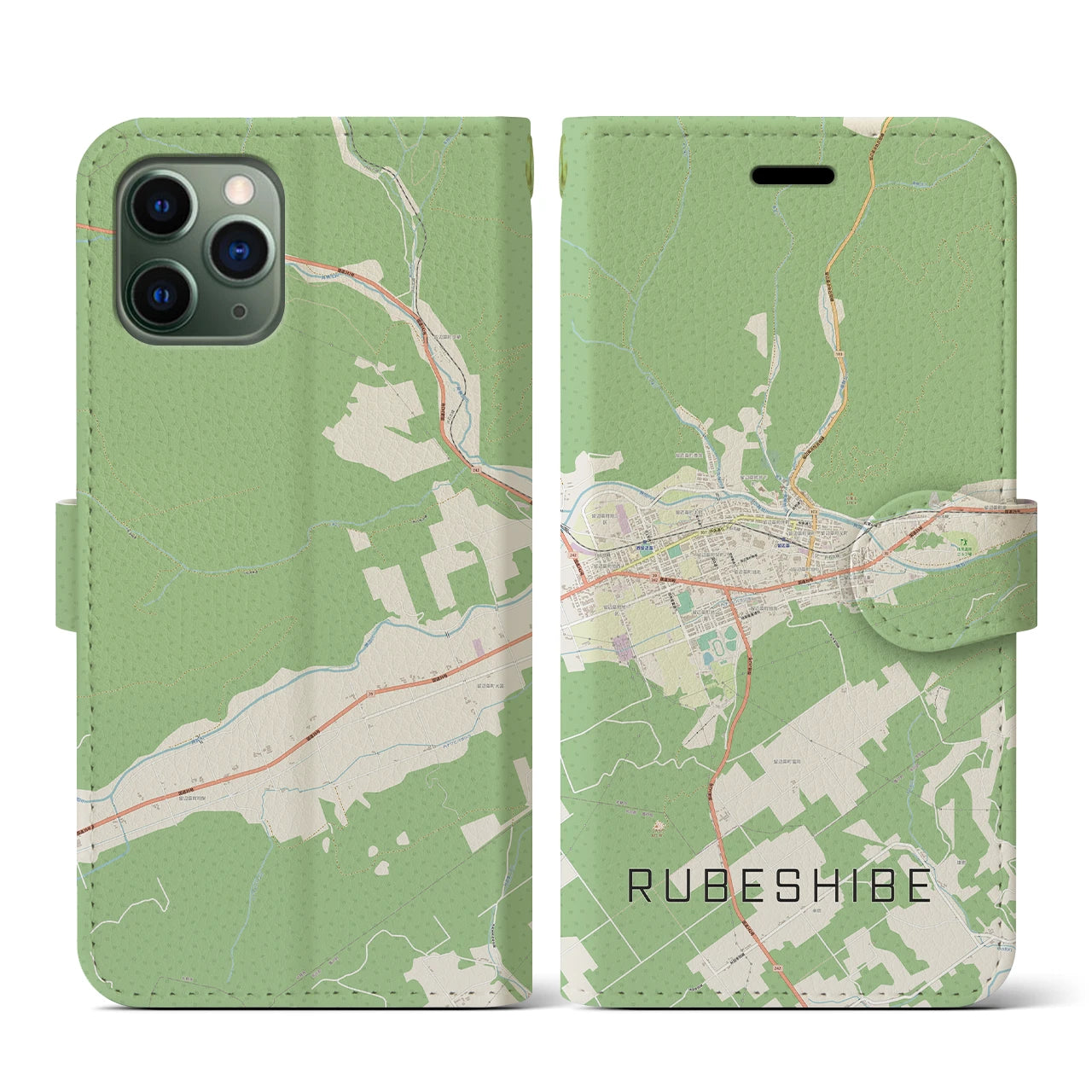 【留辺蘂(北海道)】地図柄iPhoneケース(手帳タイプ)ナチュラル・iPhone 11 Pro 用
