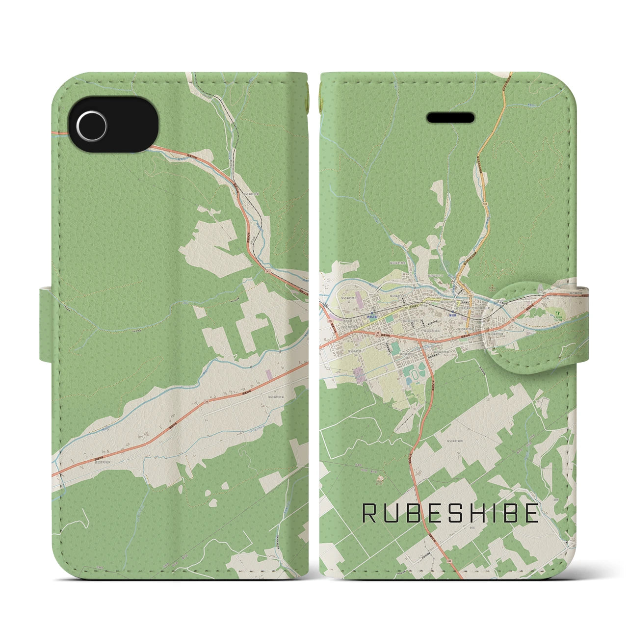 【留辺蘂(北海道)】地図柄iPhoneケース(手帳タイプ)ナチュラル・iPhone SE(第3 / 第2世代) / 8 / 7 / 6s / 6 用