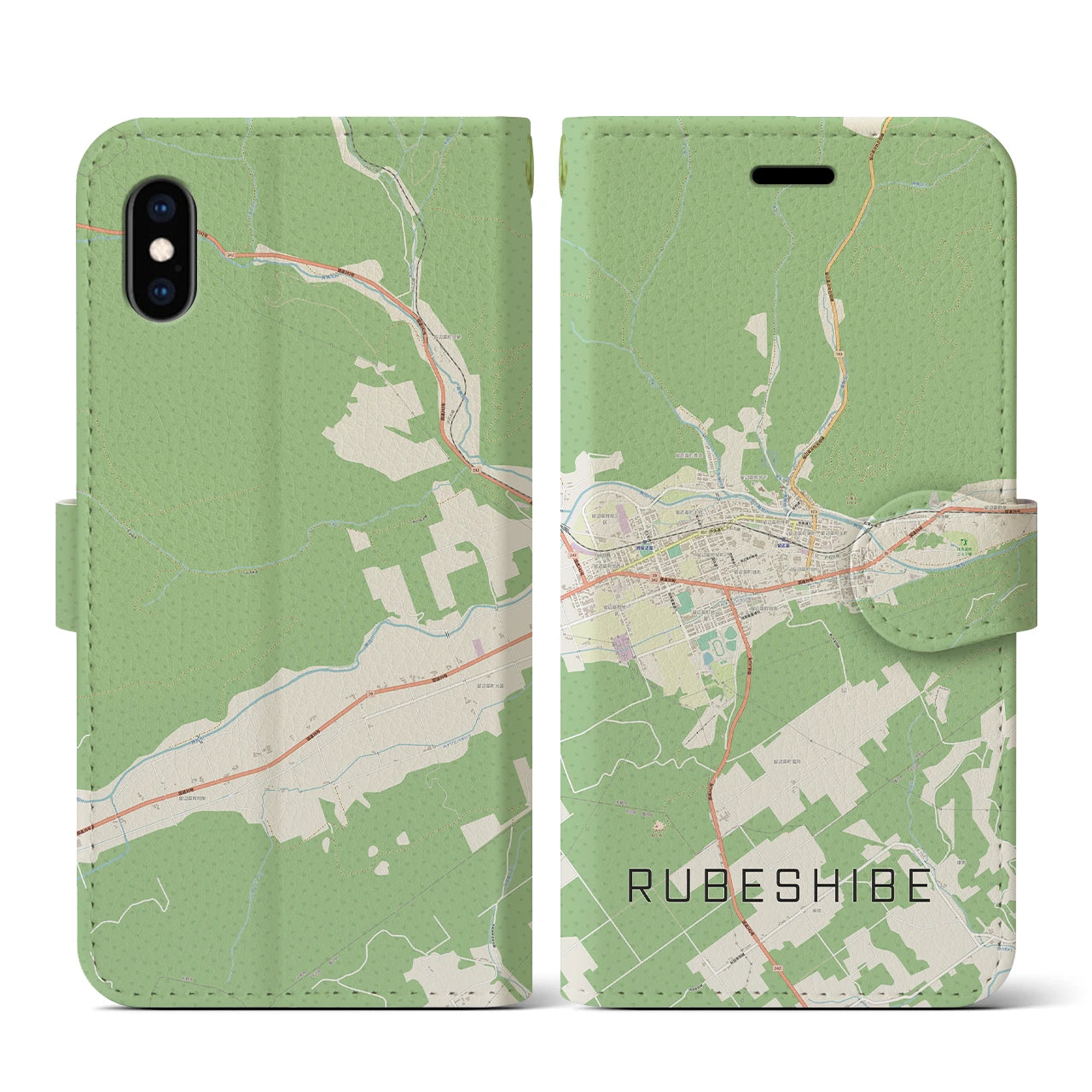 【留辺蘂(北海道)】地図柄iPhoneケース(手帳タイプ)ナチュラル・iPhone XS / X 用