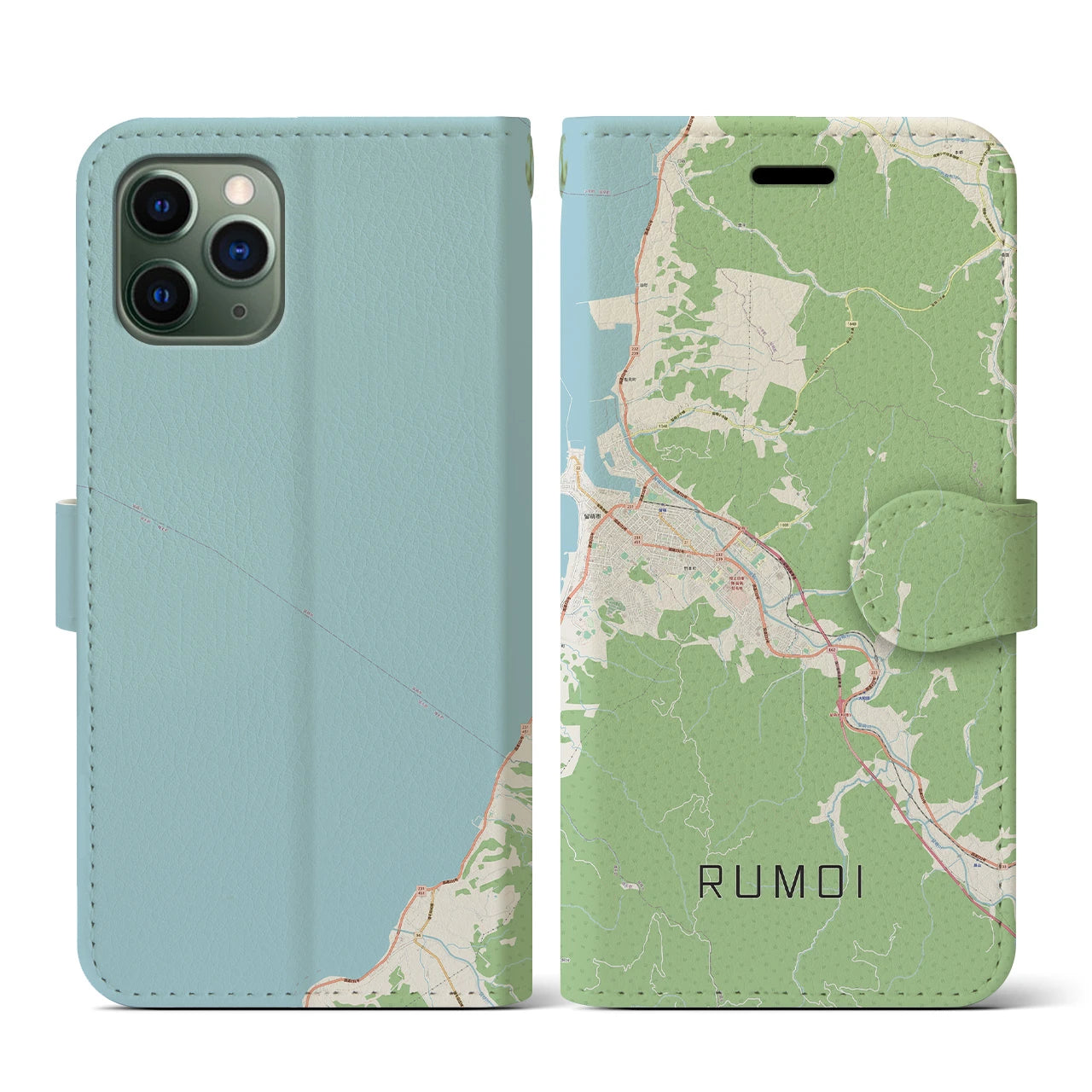 【留萌(北海道)】地図柄iPhoneケース(手帳タイプ)ナチュラル・iPhone 11 Pro 用