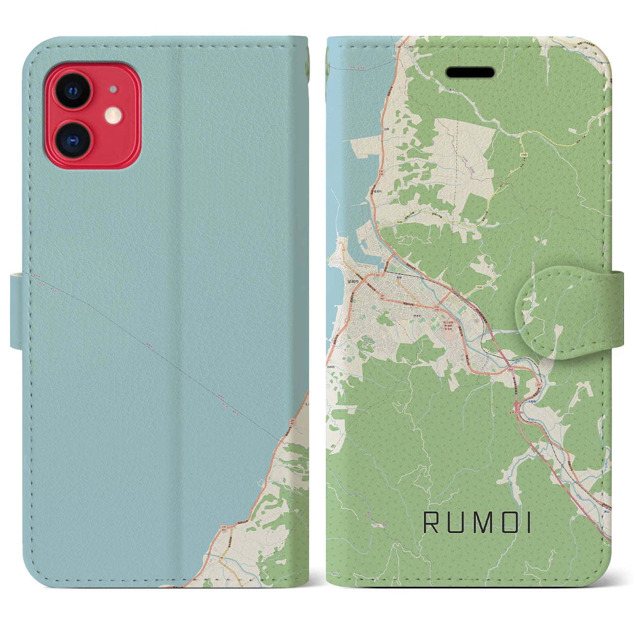 【留萌(北海道)】地図柄iPhoneケース(手帳タイプ)ナチュラル・iPhone 11 用