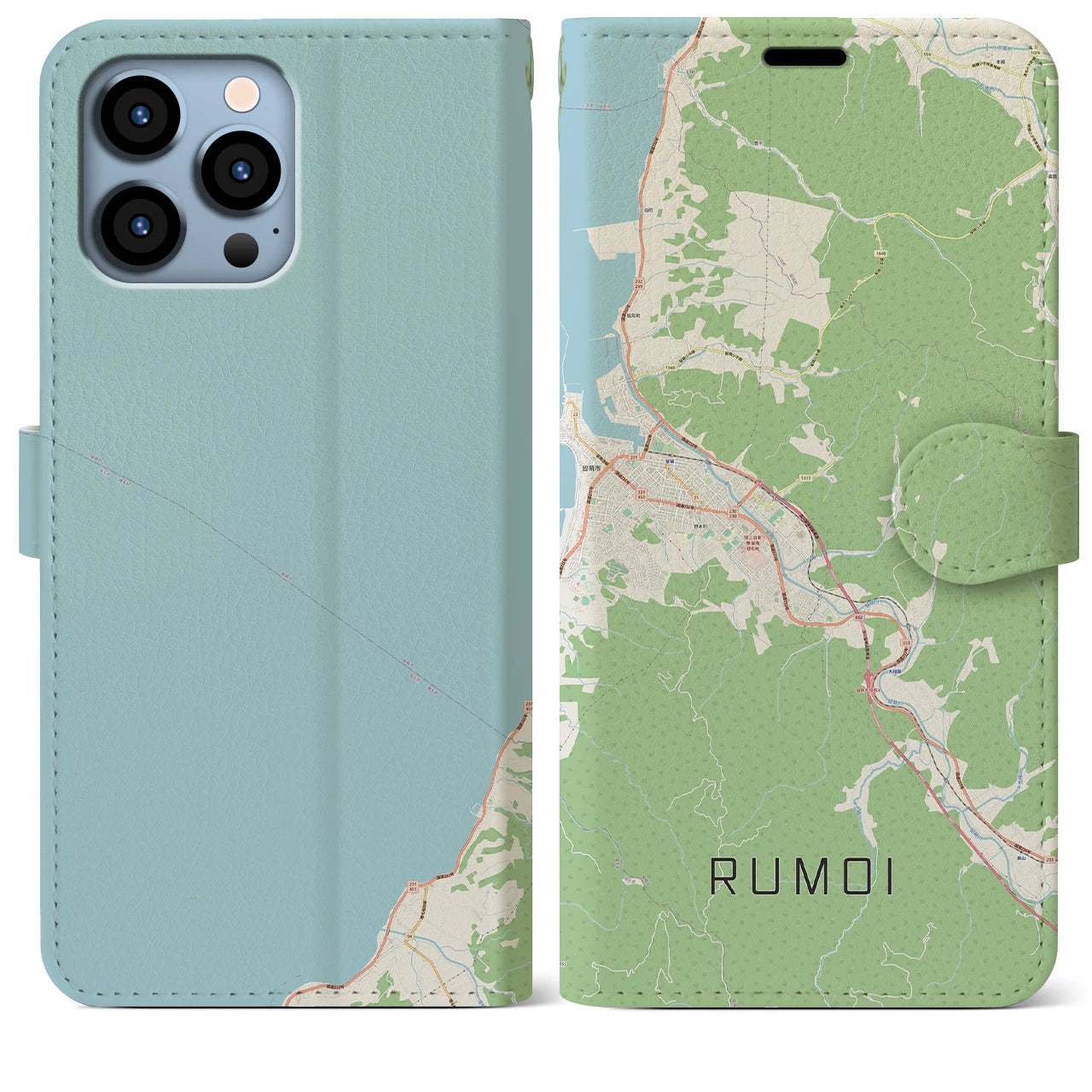 【留萌(北海道)】地図柄iPhoneケース(手帳タイプ)ナチュラル・iPhone 13 Pro Max 用