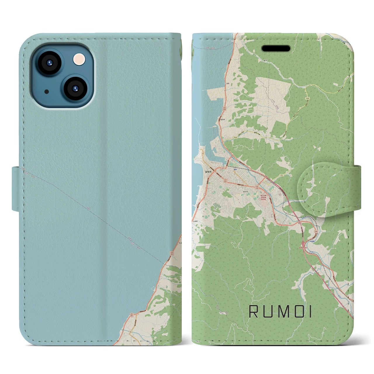 【留萌(北海道)】地図柄iPhoneケース(手帳タイプ)ナチュラル・iPhone 13 用