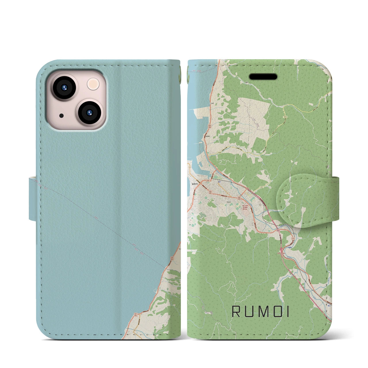 【留萌(北海道)】地図柄iPhoneケース(手帳タイプ)ナチュラル・iPhone 13 mini 用