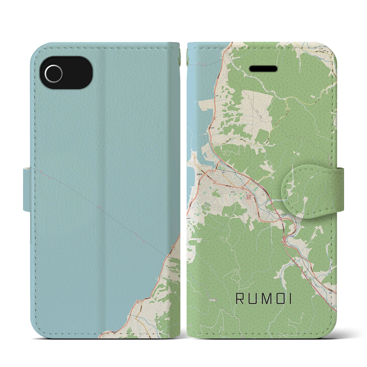 【留萌(北海道)】地図柄iPhoneケース(手帳タイプ)ナチュラル・iPhone SE(第3 / 第2世代) / 8 / 7 / 6s / 6 用