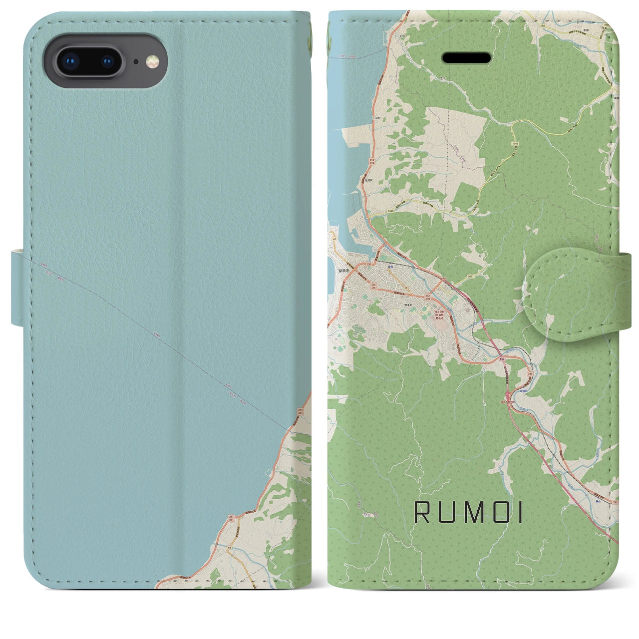 【留萌(北海道)】地図柄iPhoneケース(手帳タイプ)ナチュラル・iPhone 8Plus /7Plus / 6sPlus / 6Plus 用