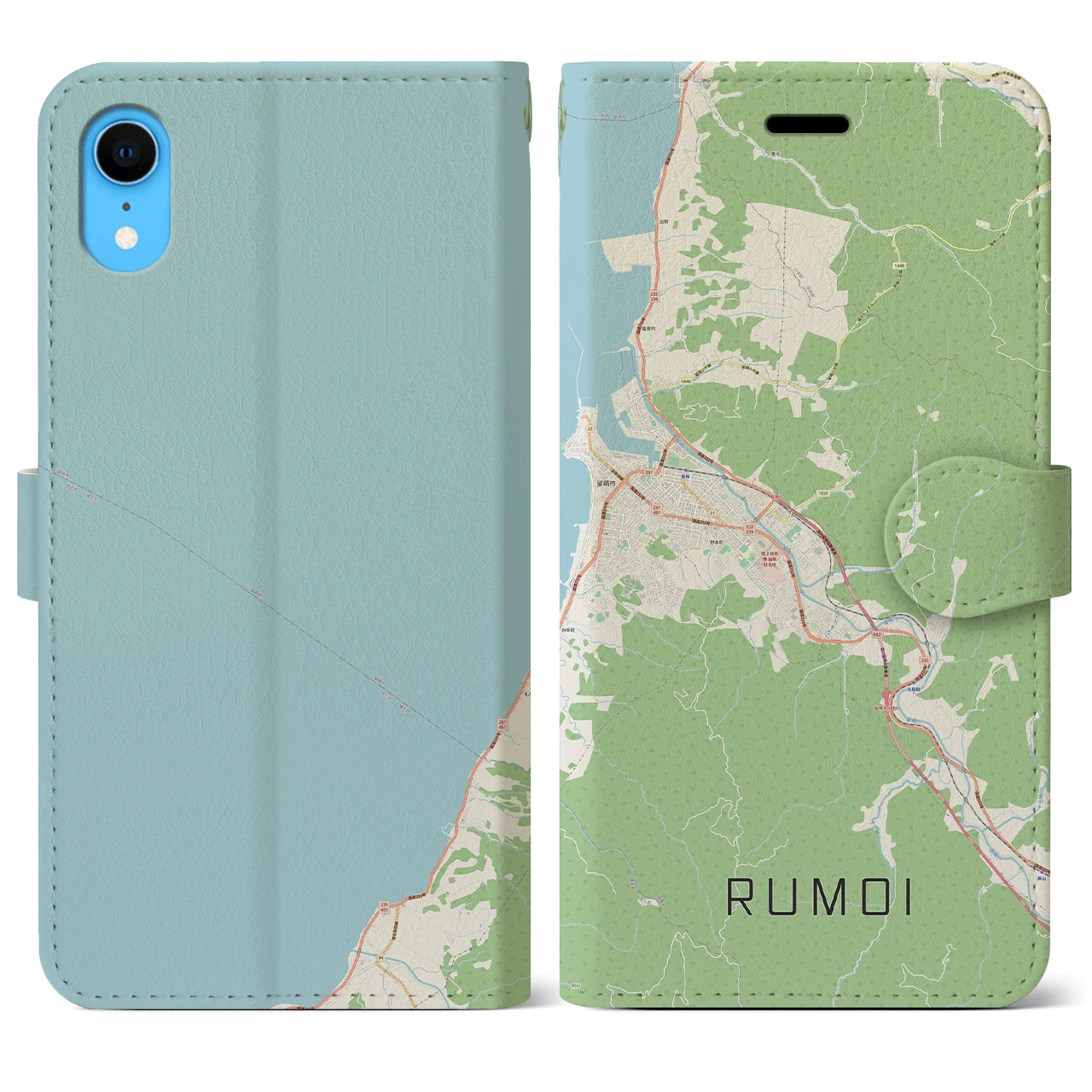 【留萌(北海道)】地図柄iPhoneケース(手帳タイプ)ナチュラル・iPhone XR 用