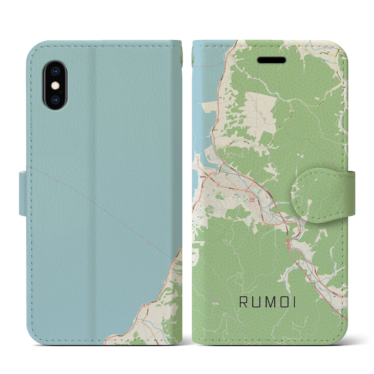 【留萌(北海道)】地図柄iPhoneケース(手帳タイプ)ナチュラル・iPhone XS / X 用