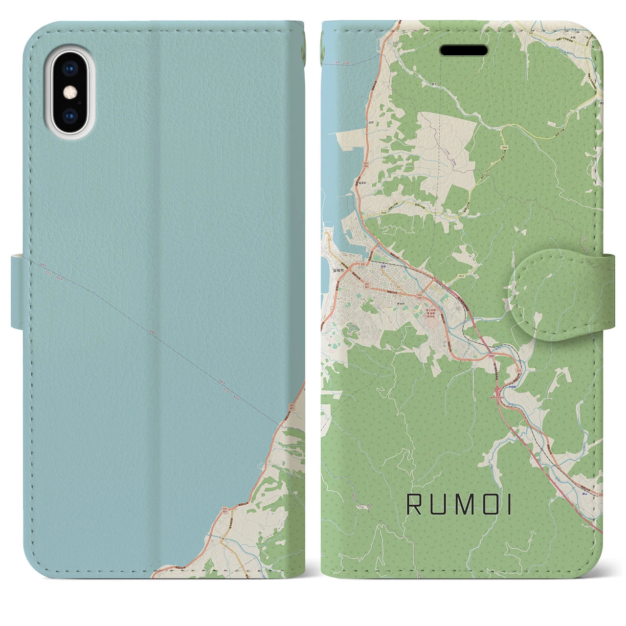 【留萌(北海道)】地図柄iPhoneケース(手帳タイプ)ナチュラル・iPhone XS Max 用