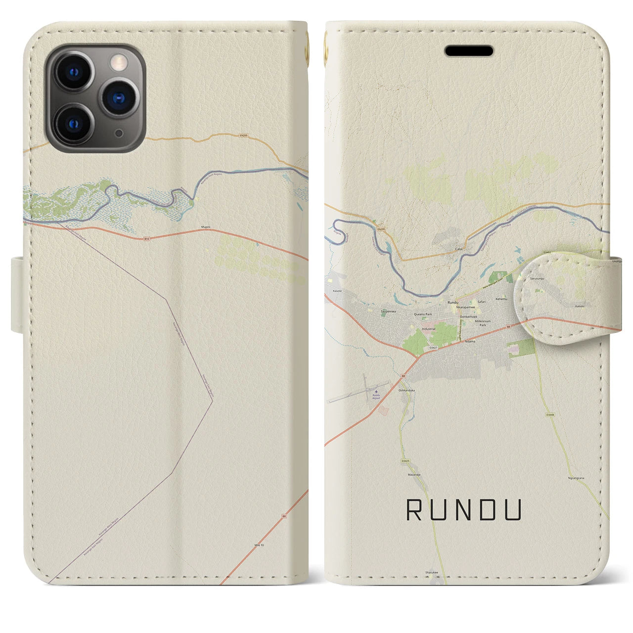 【ルンドゥ(ナミビア)】地図柄iPhoneケース(手帳タイプ)ナチュラル・iPhone 11 Pro Max 用
