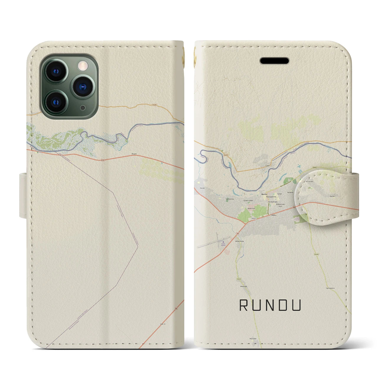 【ルンドゥ(ナミビア)】地図柄iPhoneケース(手帳タイプ)ナチュラル・iPhone 11 Pro 用