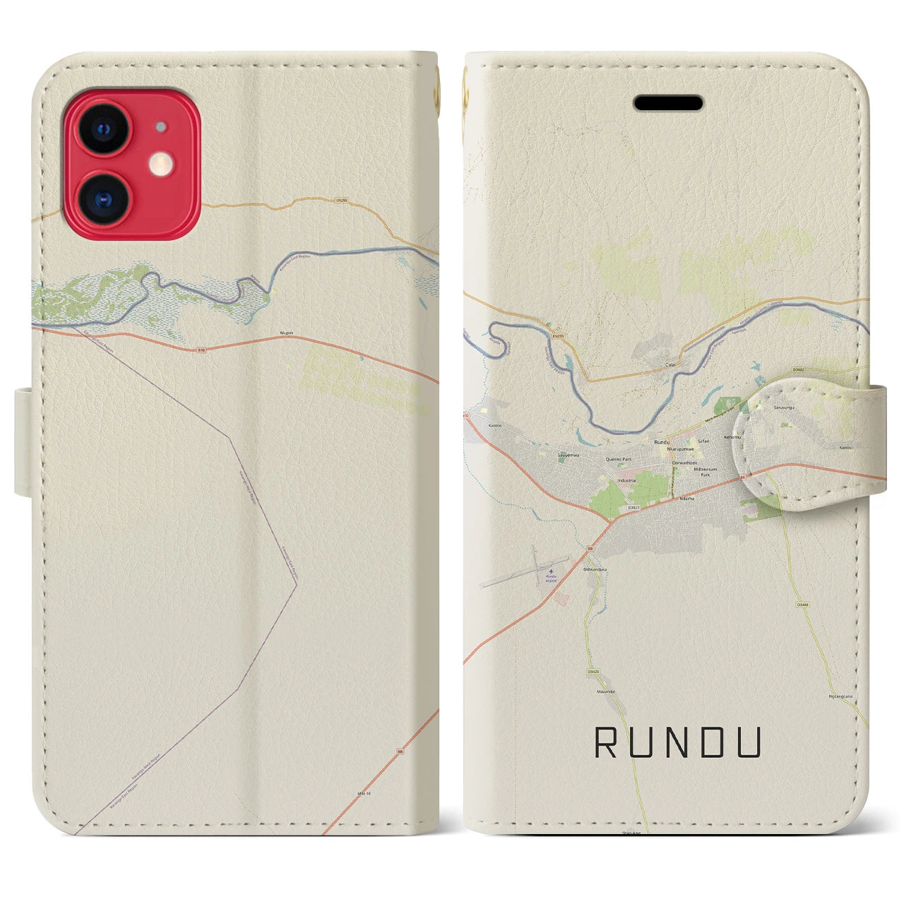 【ルンドゥ(ナミビア)】地図柄iPhoneケース(手帳タイプ)ナチュラル・iPhone 11 用