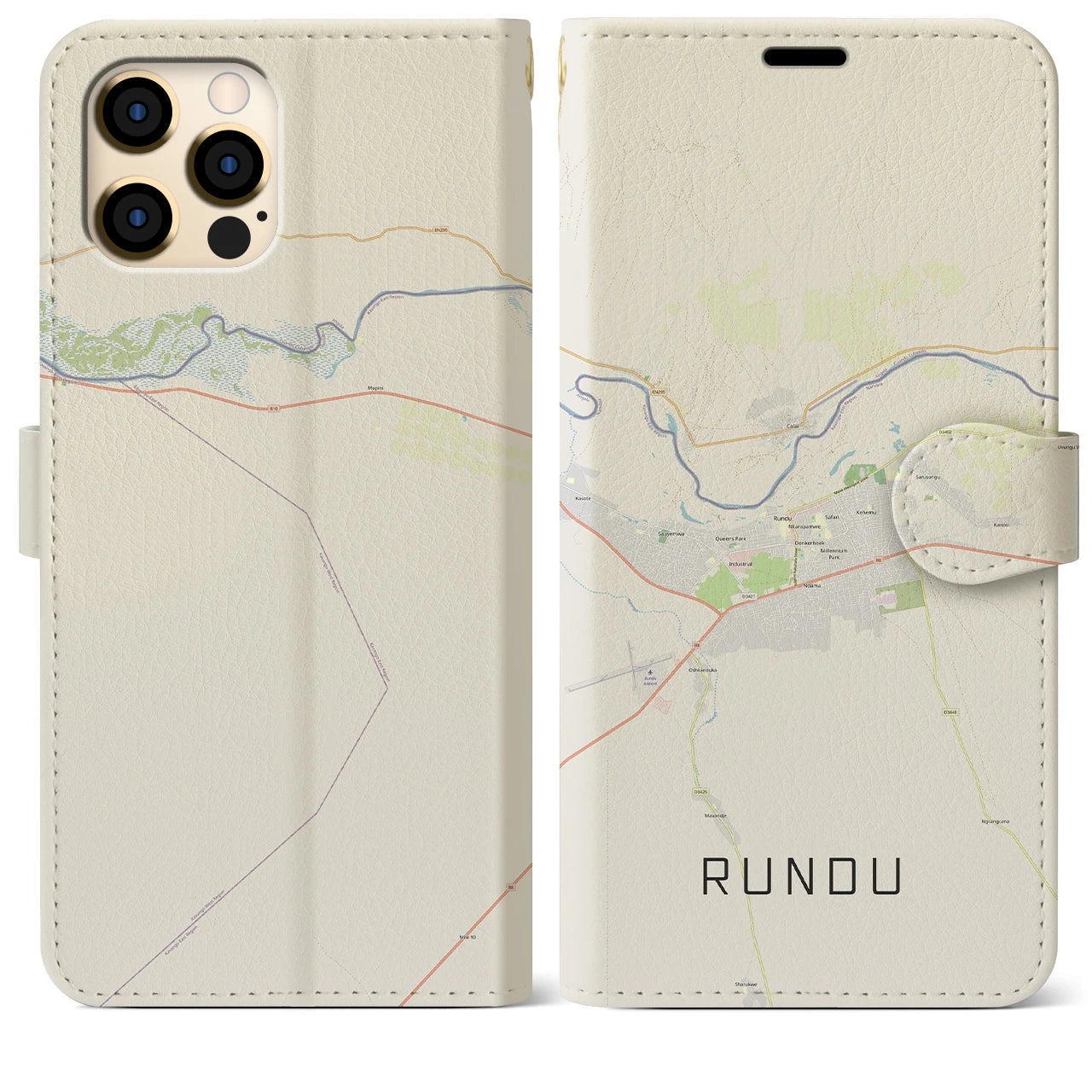 【ルンドゥ(ナミビア)】地図柄iPhoneケース(手帳タイプ)ナチュラル・iPhone 12 Pro Max 用