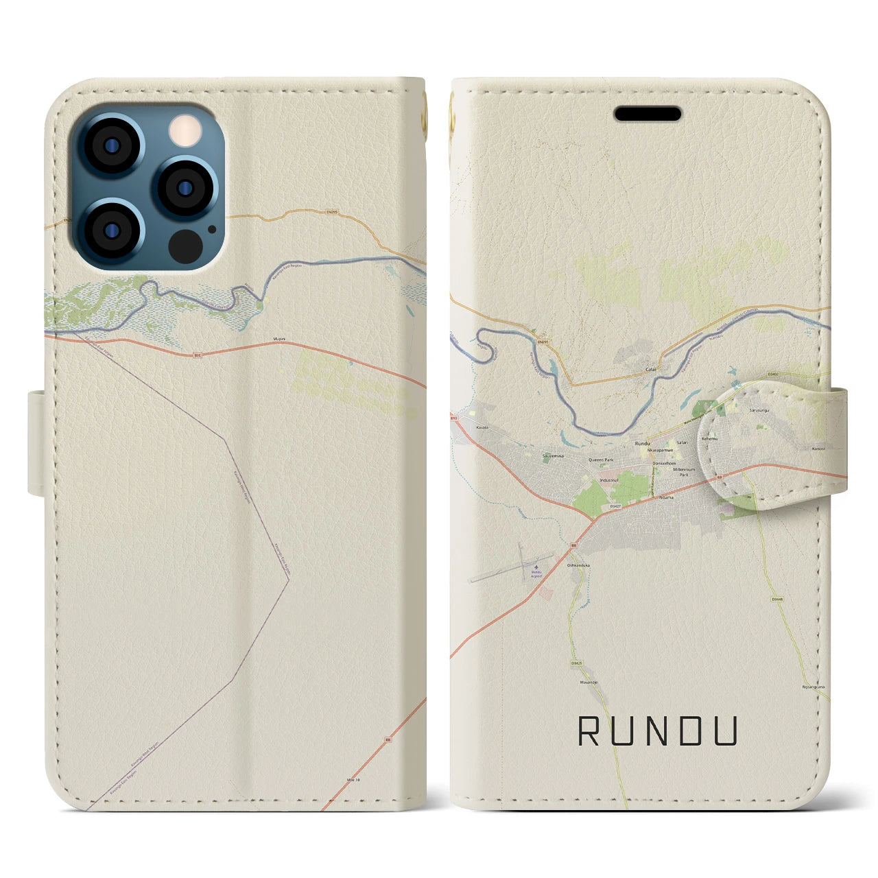【ルンドゥ(ナミビア)】地図柄iPhoneケース(手帳タイプ)ナチュラル・iPhone 12 / 12 Pro 用