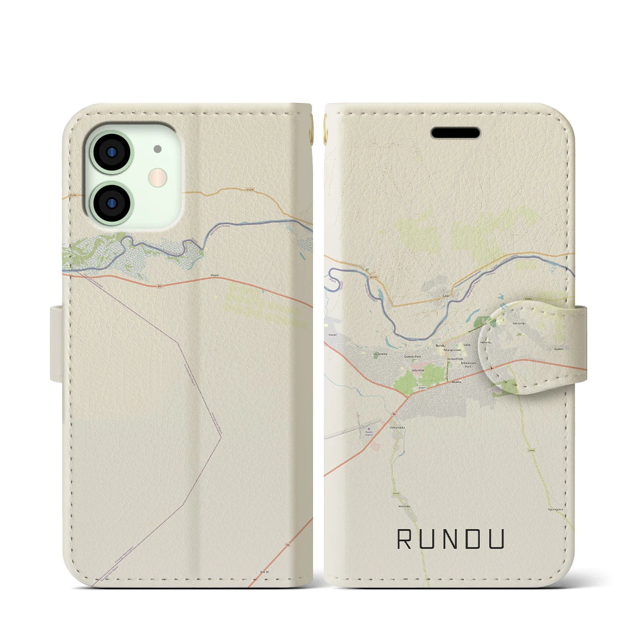 【ルンドゥ(ナミビア)】地図柄iPhoneケース(手帳タイプ)ナチュラル・iPhone 12 mini 用