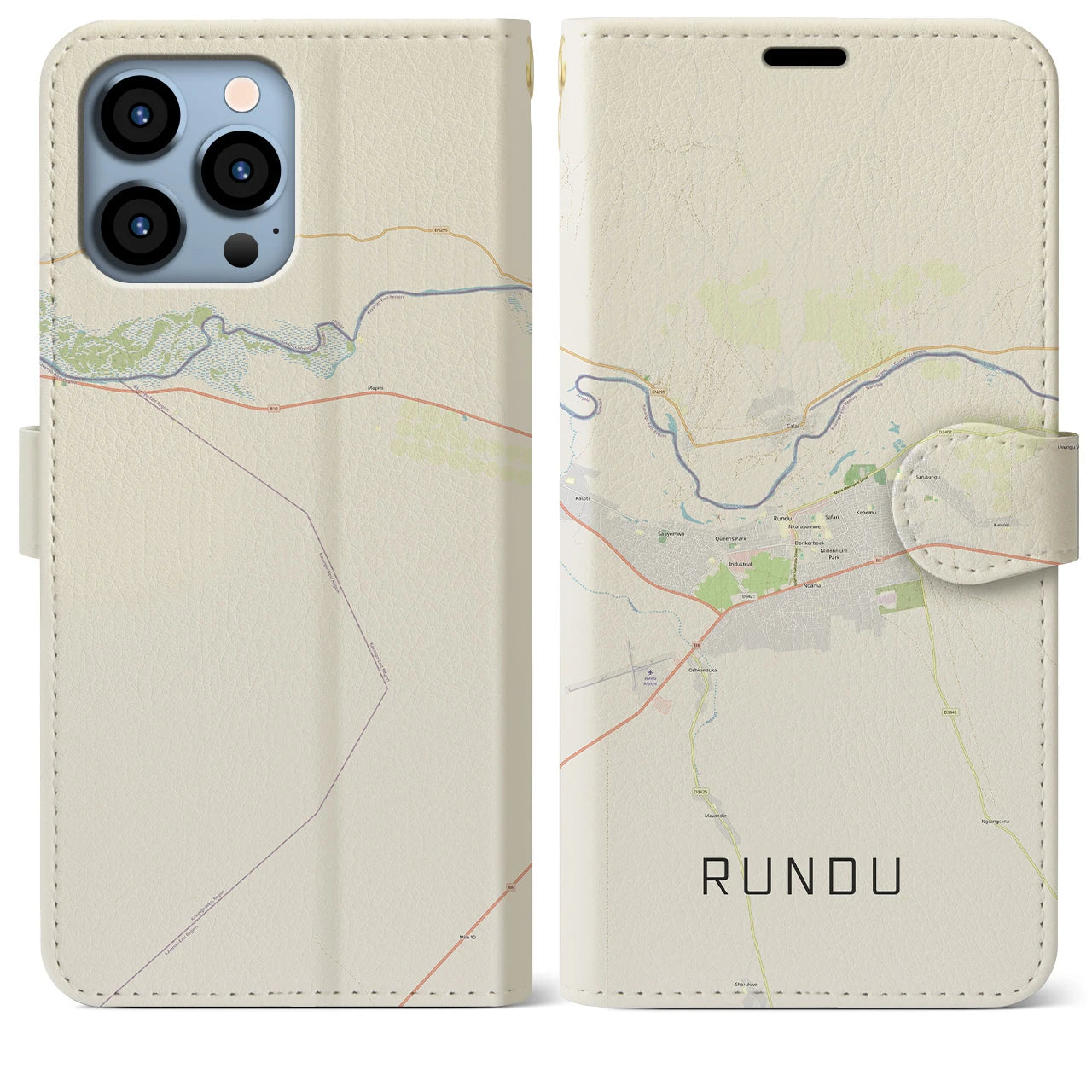 【ルンドゥ(ナミビア)】地図柄iPhoneケース(手帳タイプ)ナチュラル・iPhone 13 Pro Max 用