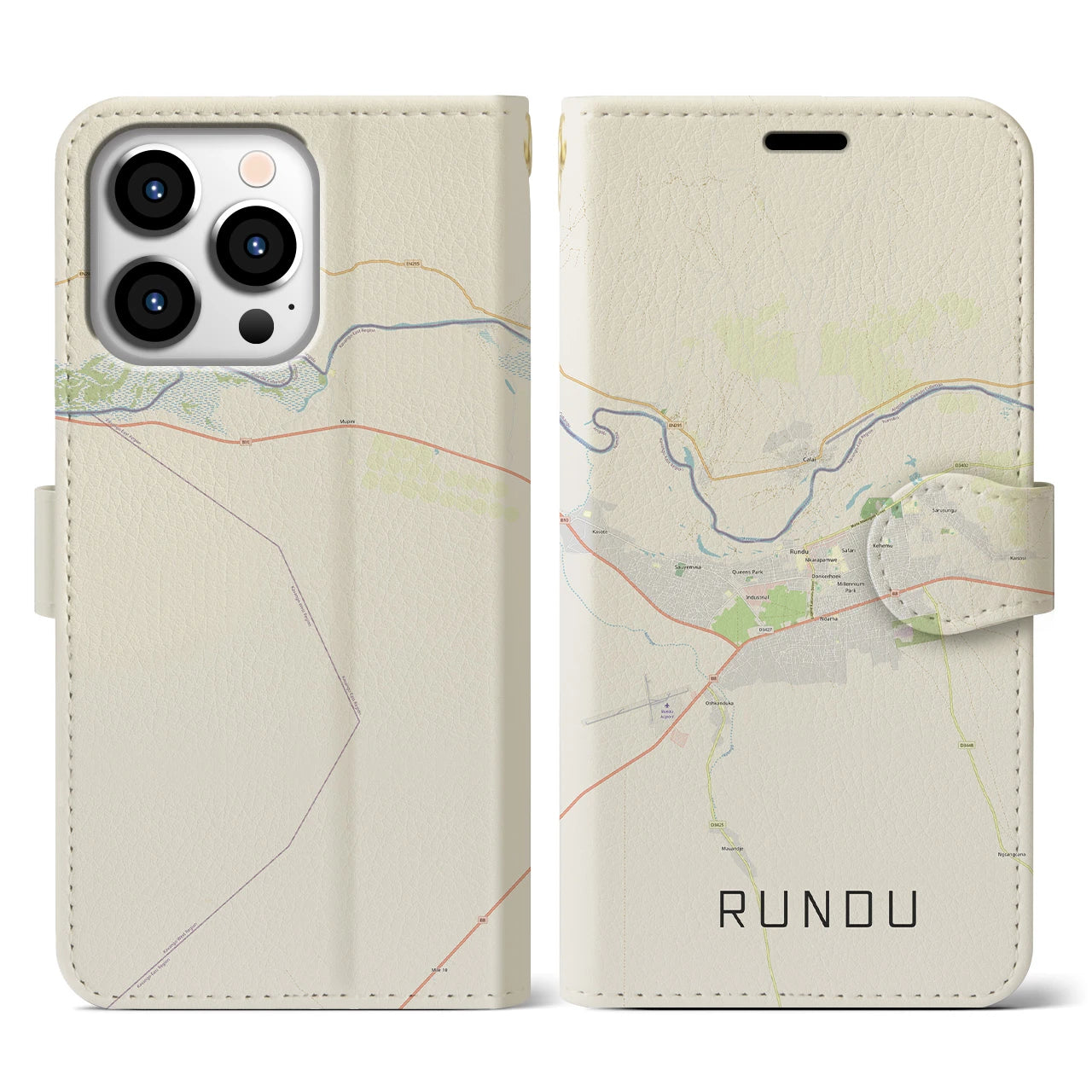 【ルンドゥ(ナミビア)】地図柄iPhoneケース(手帳タイプ)ナチュラル・iPhone 13 Pro 用