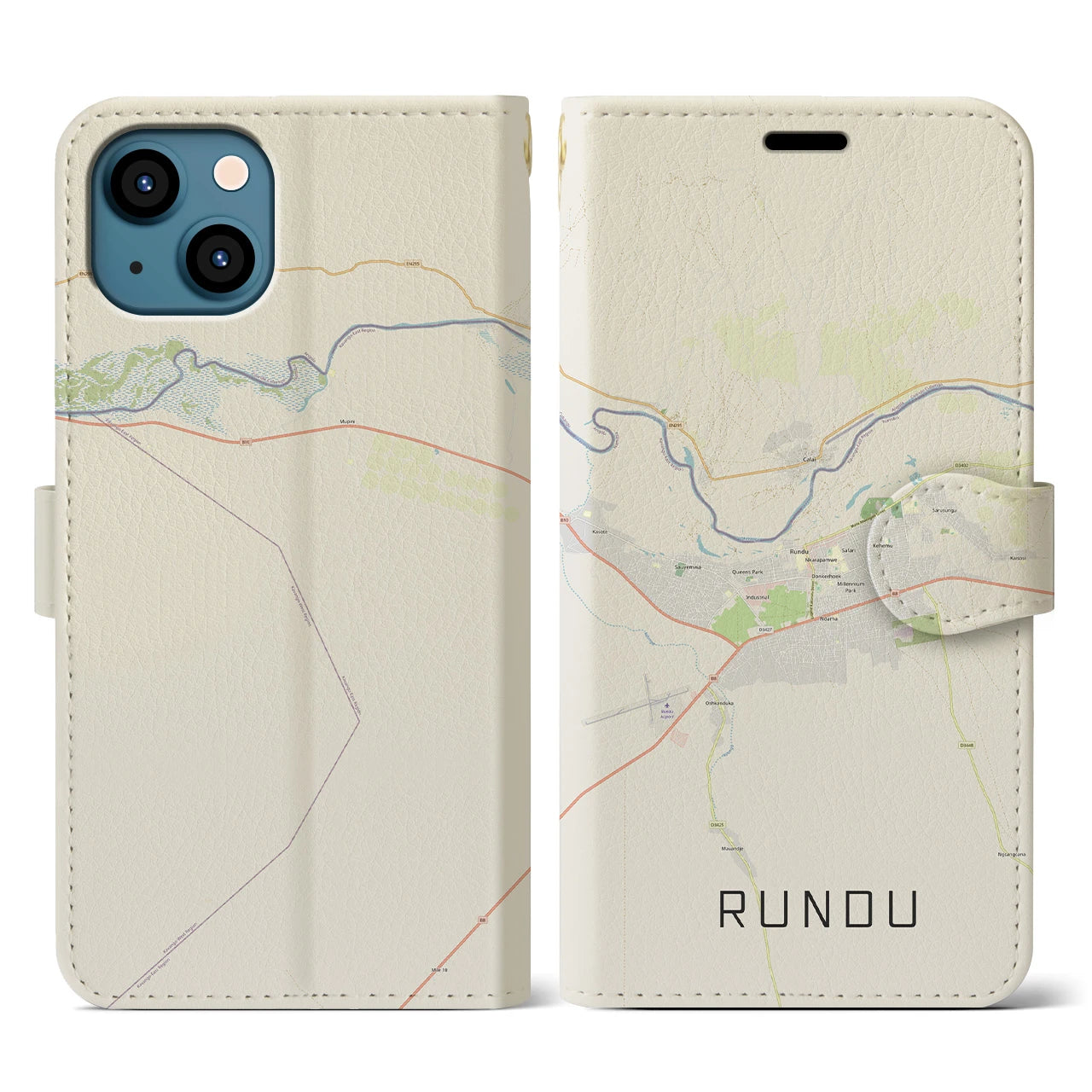 【ルンドゥ(ナミビア)】地図柄iPhoneケース(手帳タイプ)ナチュラル・iPhone 13 用