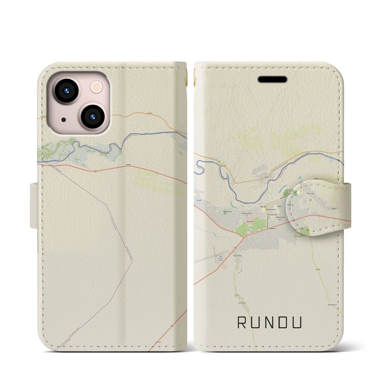 【ルンドゥ(ナミビア)】地図柄iPhoneケース(手帳タイプ)ナチュラル・iPhone 13 mini 用