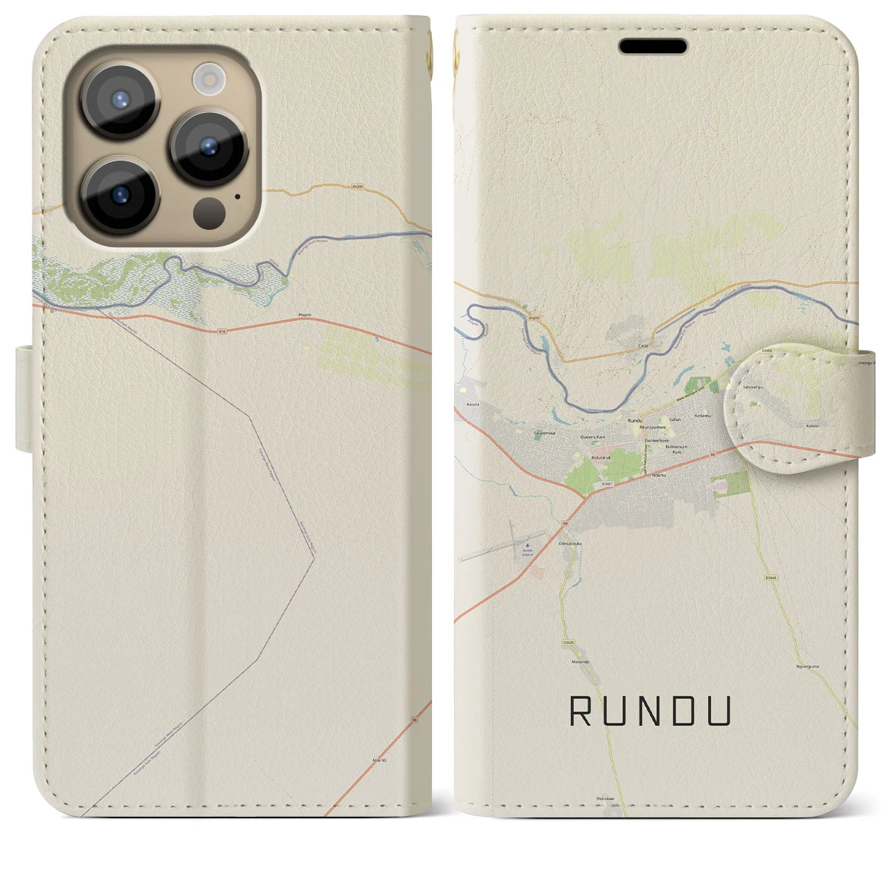 【ルンドゥ(ナミビア)】地図柄iPhoneケース(手帳タイプ)ナチュラル・iPhone 14 Pro Max 用