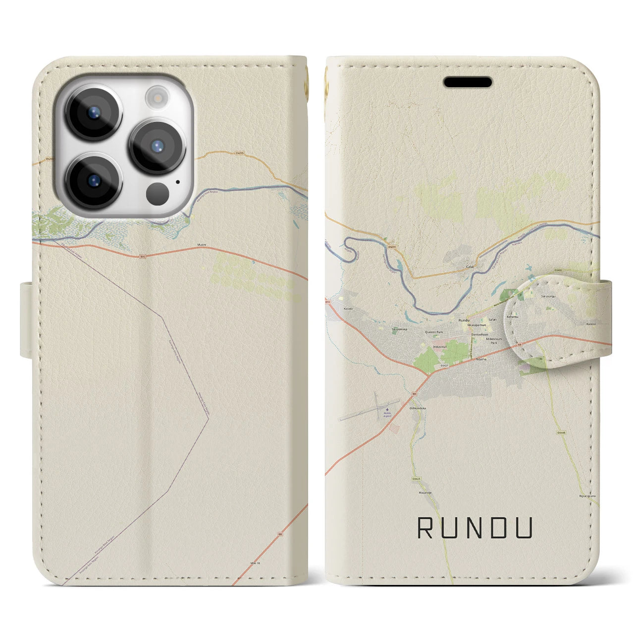 【ルンドゥ(ナミビア)】地図柄iPhoneケース(手帳タイプ)ナチュラル・iPhone 14 Pro 用