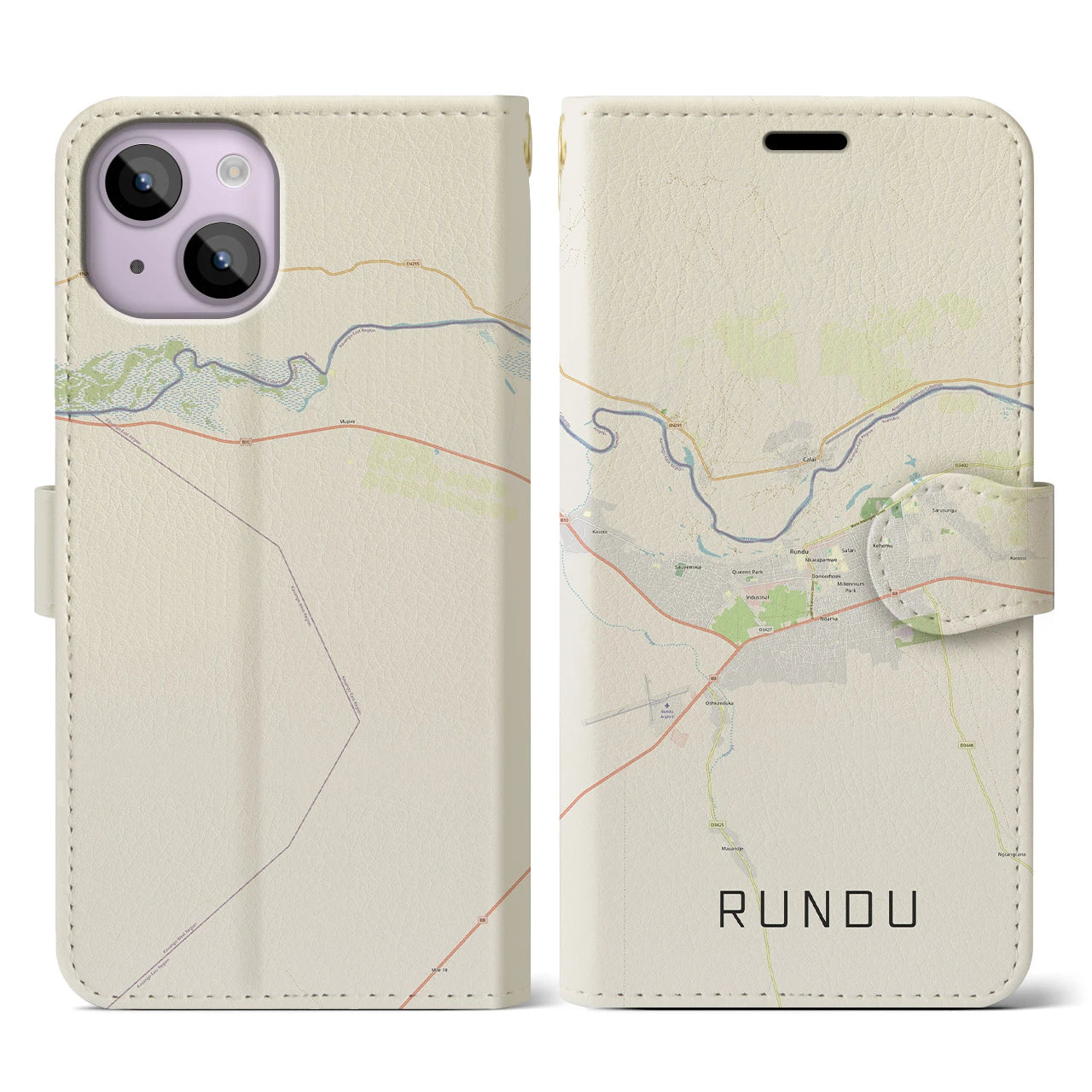 【ルンドゥ(ナミビア)】地図柄iPhoneケース(手帳タイプ)ナチュラル・iPhone 14 用