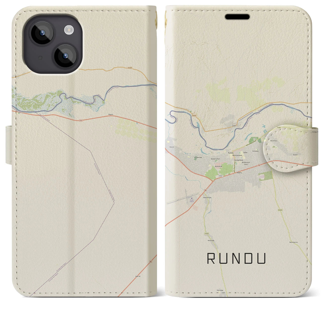 【ルンドゥ(ナミビア)】地図柄iPhoneケース(手帳タイプ)ナチュラル・iPhone 14 Plus 用
