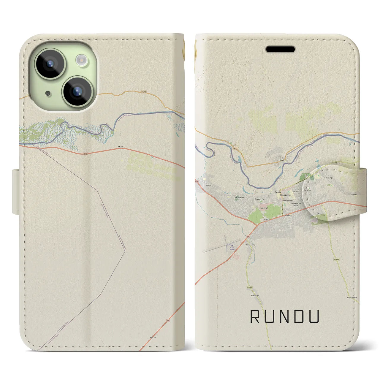 【ルンドゥ(ナミビア)】地図柄iPhoneケース(手帳タイプ)ナチュラル・iPhone 15 用