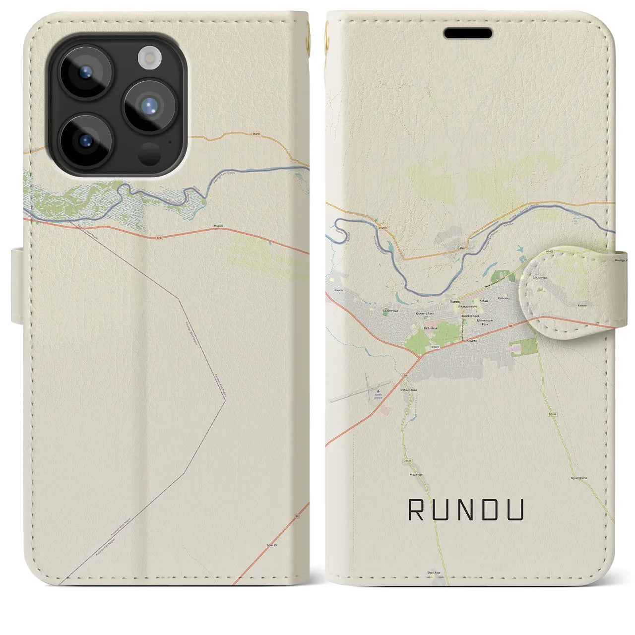 【ルンドゥ(ナミビア)】地図柄iPhoneケース(手帳タイプ)ナチュラル・iPhone 15 Pro Max 用
