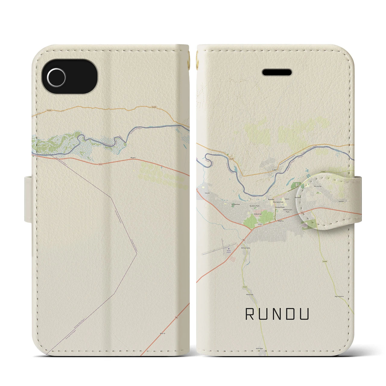 【ルンドゥ(ナミビア)】地図柄iPhoneケース(手帳タイプ)ナチュラル・iPhone SE(第3 / 第2世代) / 8 / 7 / 6s / 6 用