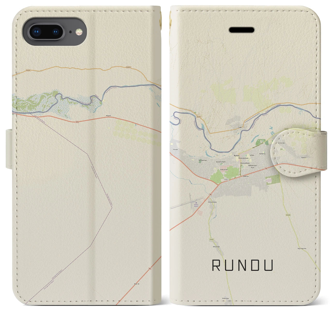 【ルンドゥ(ナミビア)】地図柄iPhoneケース(手帳タイプ)ナチュラル・iPhone 8Plus /7Plus / 6sPlus / 6Plus 用