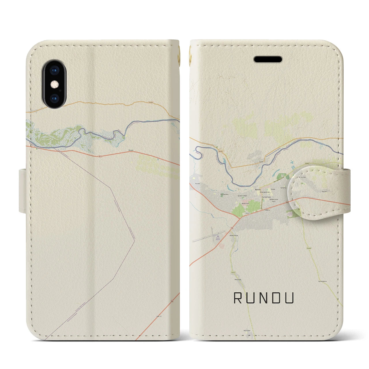 【ルンドゥ(ナミビア)】地図柄iPhoneケース(手帳タイプ)ナチュラル・iPhone XS / X 用