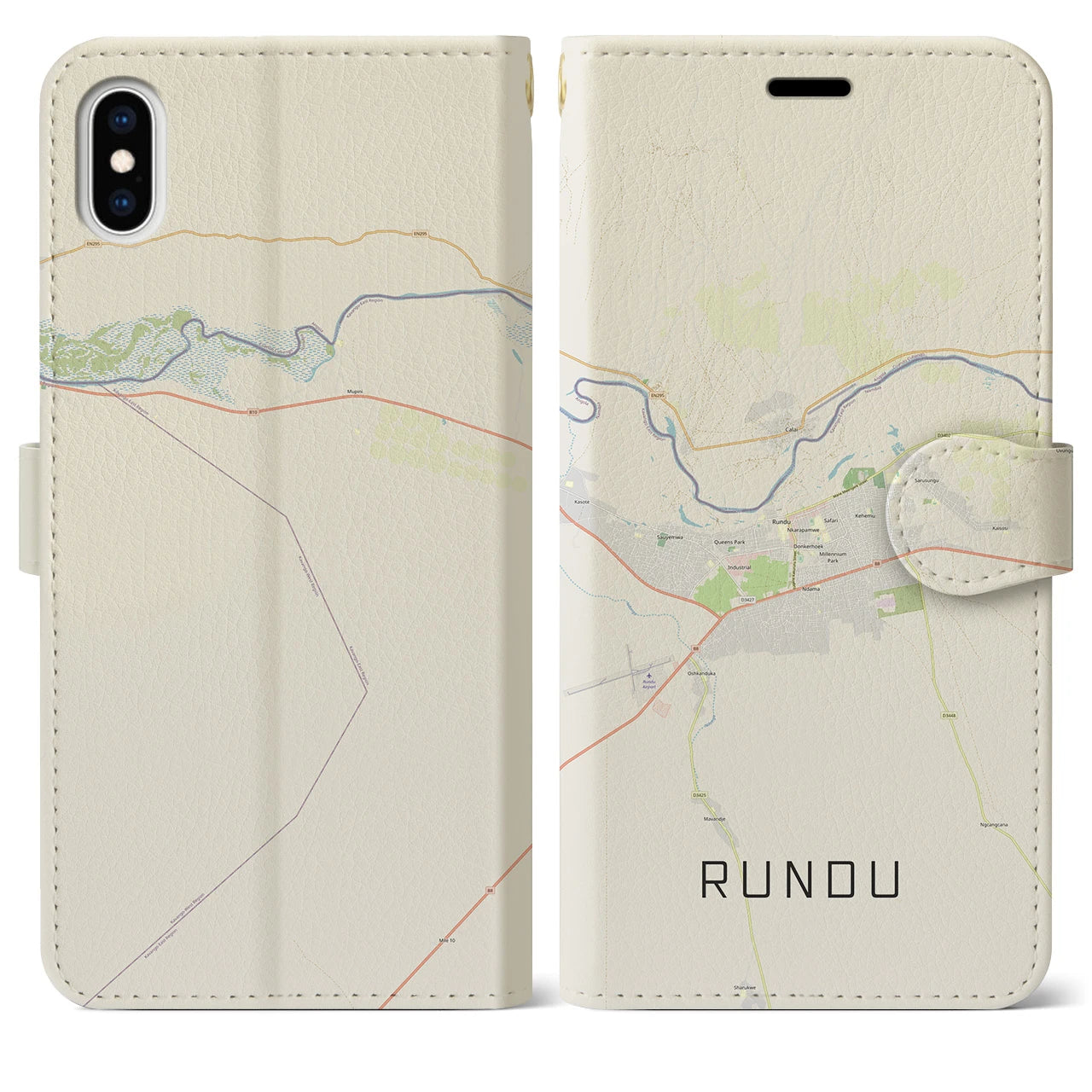 【ルンドゥ(ナミビア)】地図柄iPhoneケース(手帳タイプ)ナチュラル・iPhone XS Max 用