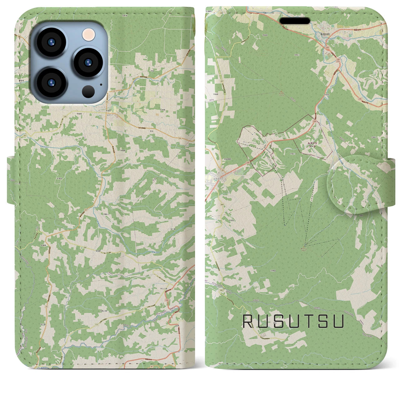 【留寿都(北海道)】地図柄iPhoneケース(手帳タイプ)ナチュラル・iPhone 13 Pro Max 用