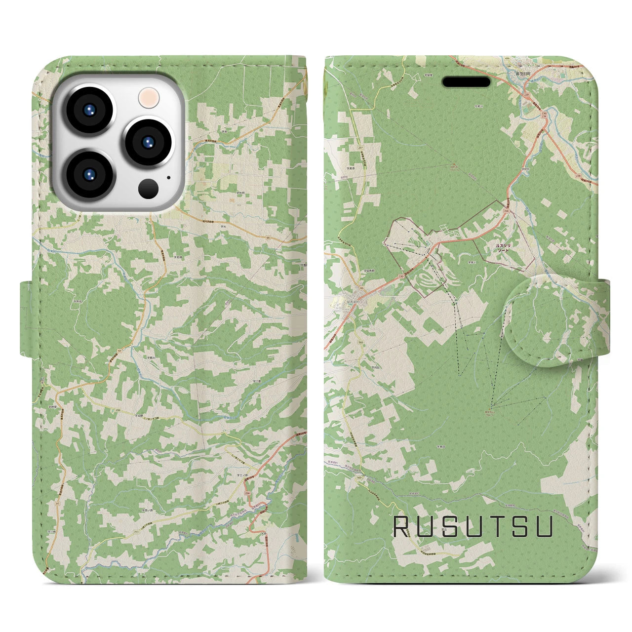 【留寿都(北海道)】地図柄iPhoneケース(手帳タイプ)ナチュラル・iPhone 13 Pro 用