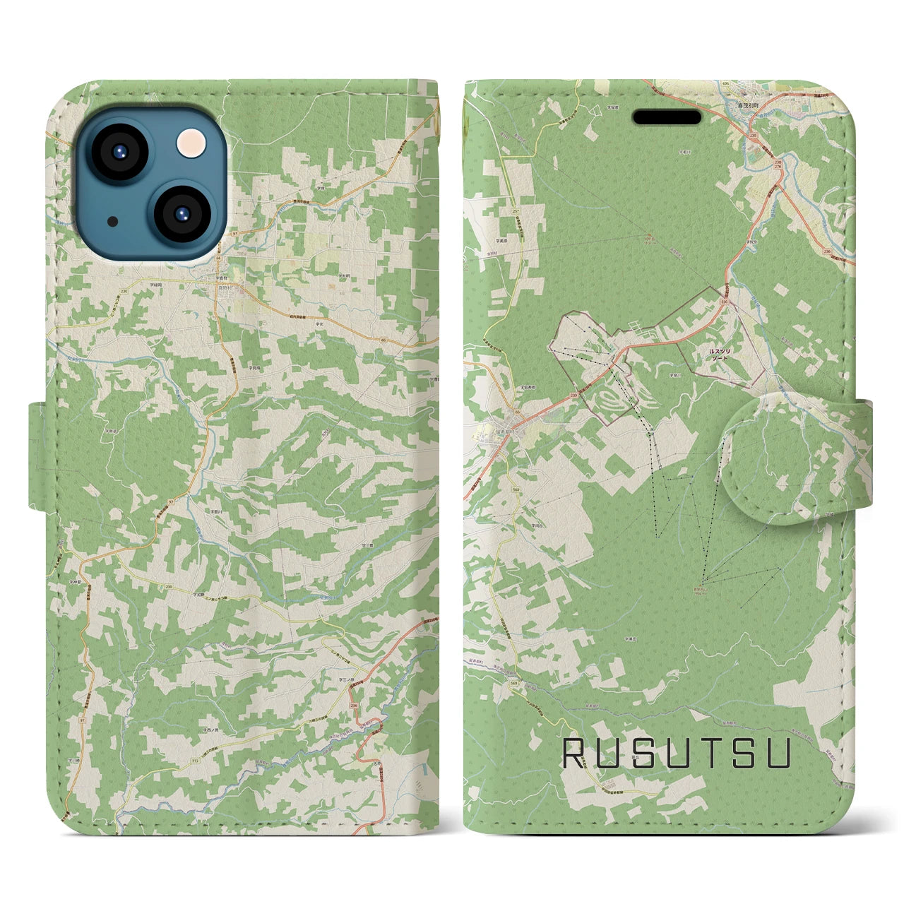 【留寿都(北海道)】地図柄iPhoneケース(手帳タイプ)ナチュラル・iPhone 13 用